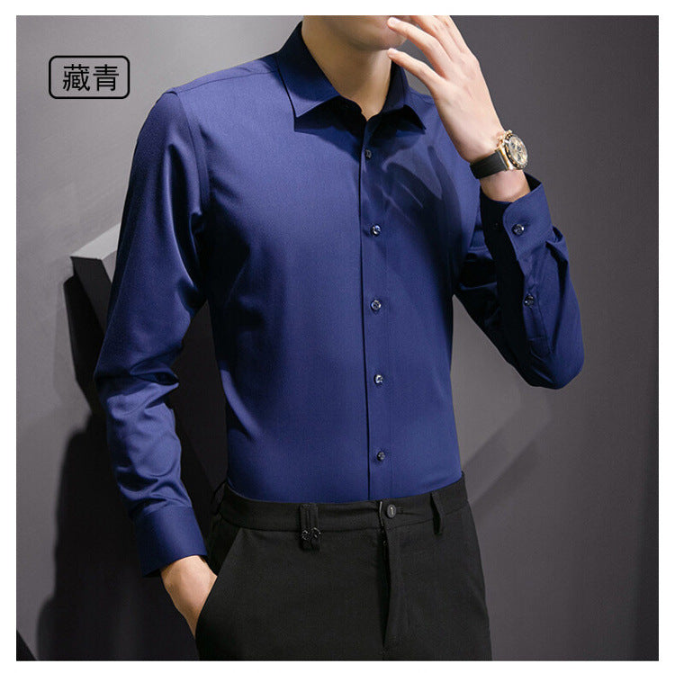 Slim fit business shirt front view navy blue