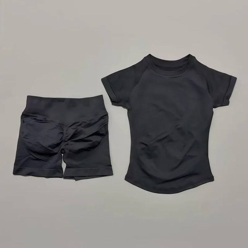 Seamless yoga workout set pink top detail