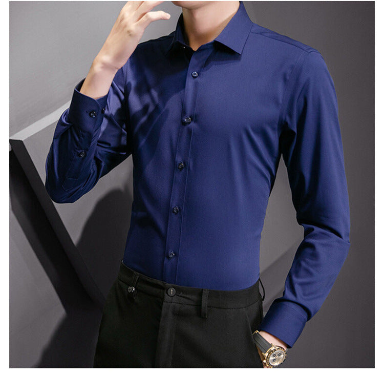 Slim fit business shirt front view navy blue
