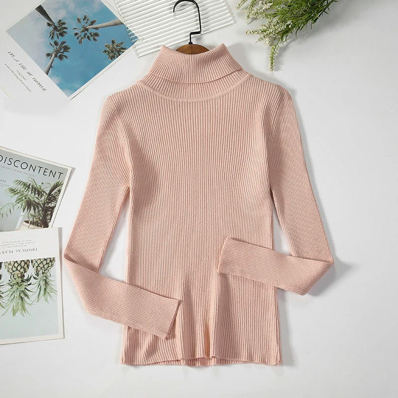 Soft turtleneck sweater front view pink