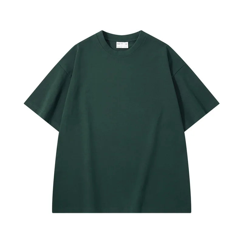 Men's heavyweight oversized drop shoulder tee worn casual outfit green