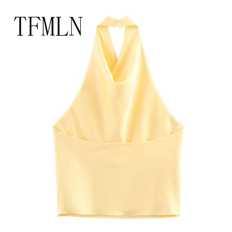 Women's halter neck backless waistcoat top front view