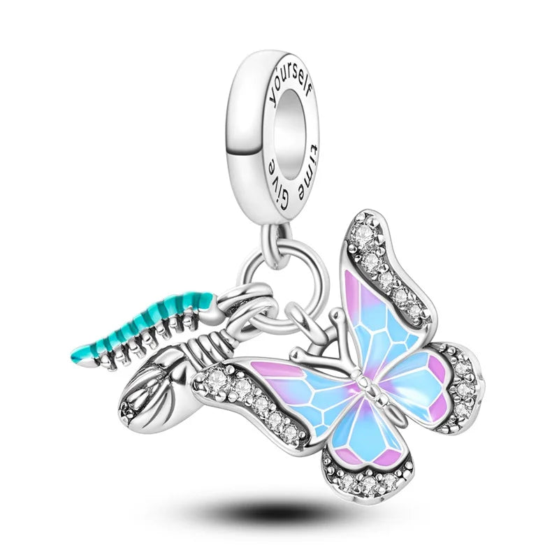 Butterfly charm beads attached to bracelet