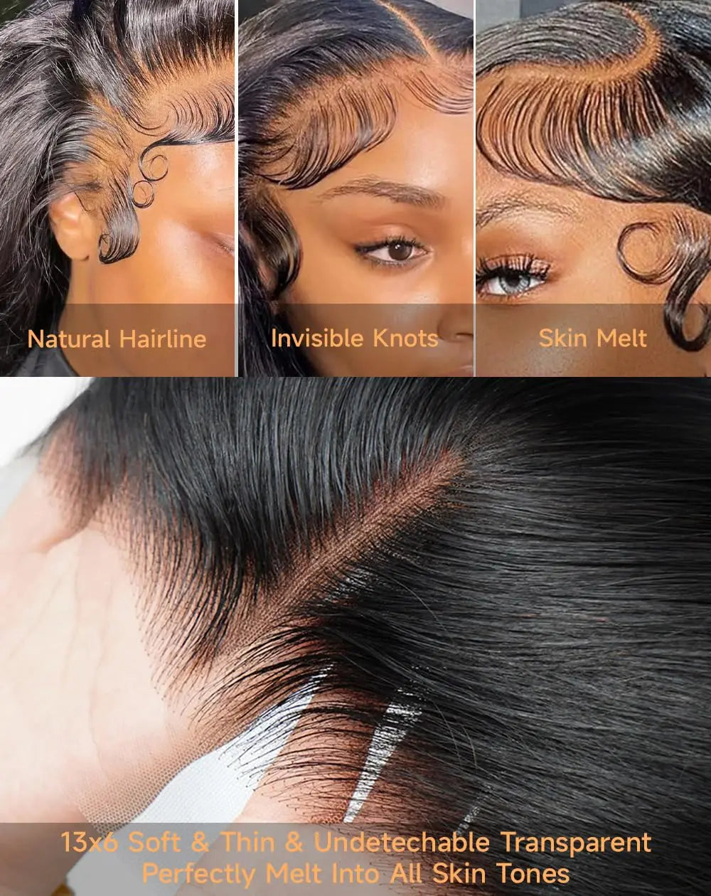 HD lace front straight human hair wig worn on model