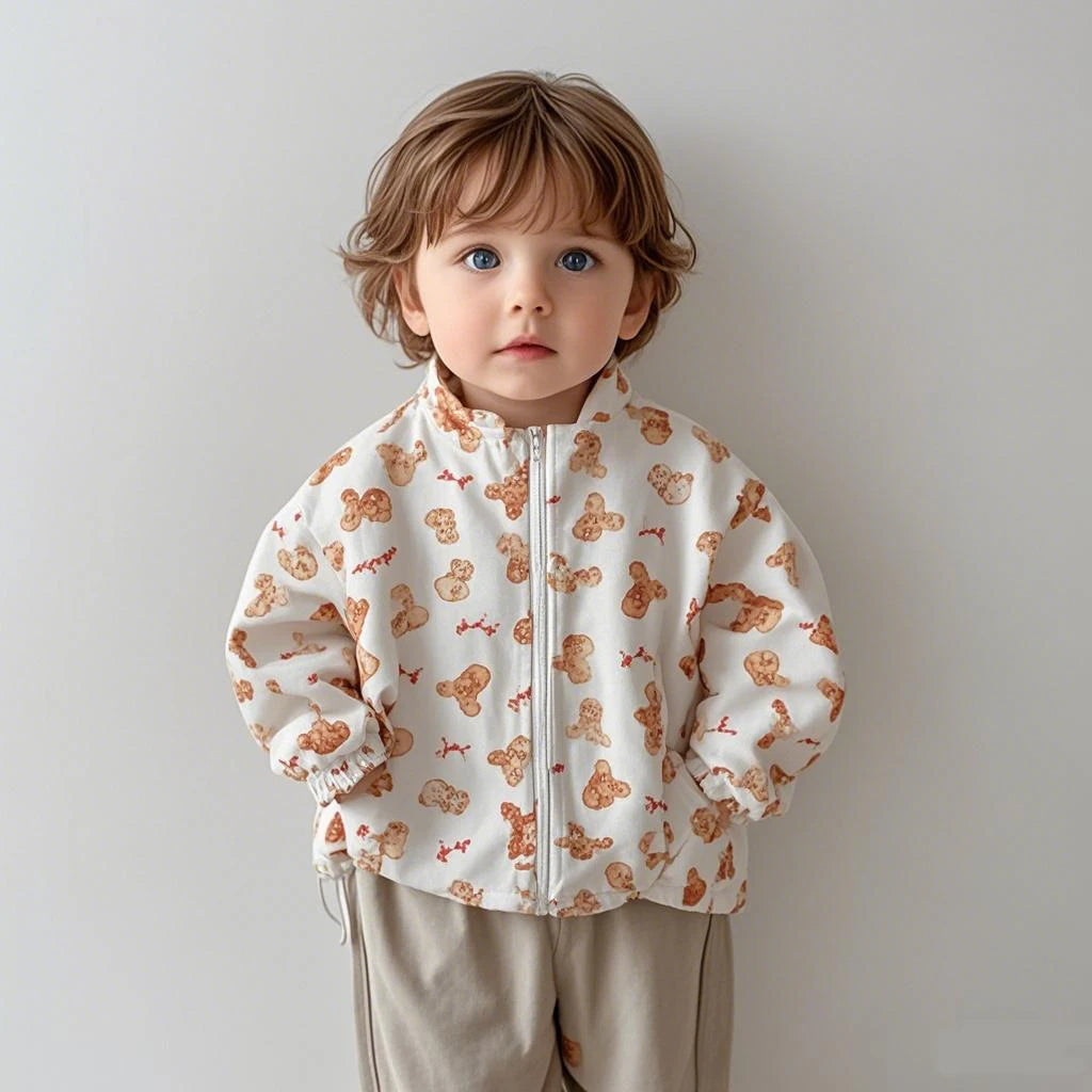 Baby cartoon print sun jacket worn by child