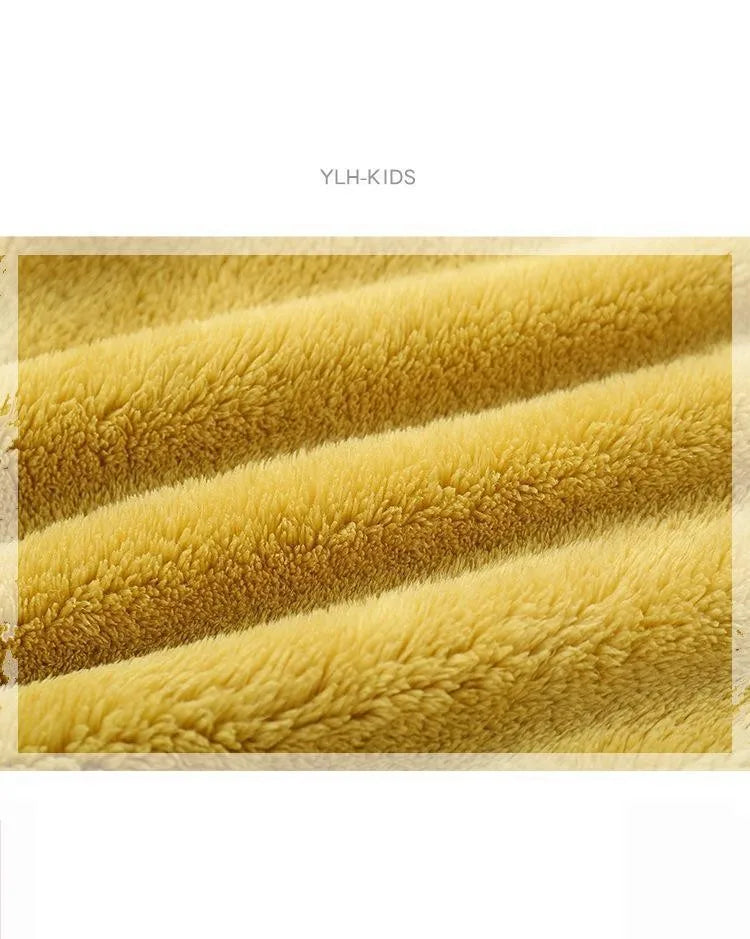 Kids plush winter coat lining texture closeup
