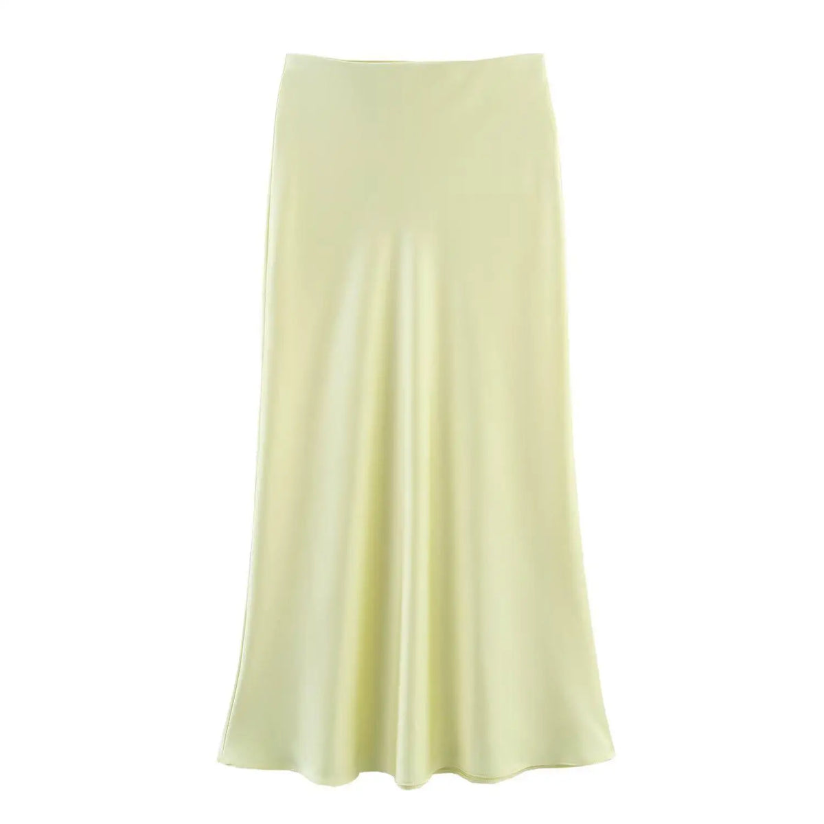 High waist satin midi skirt worn styled outfit black yellow
