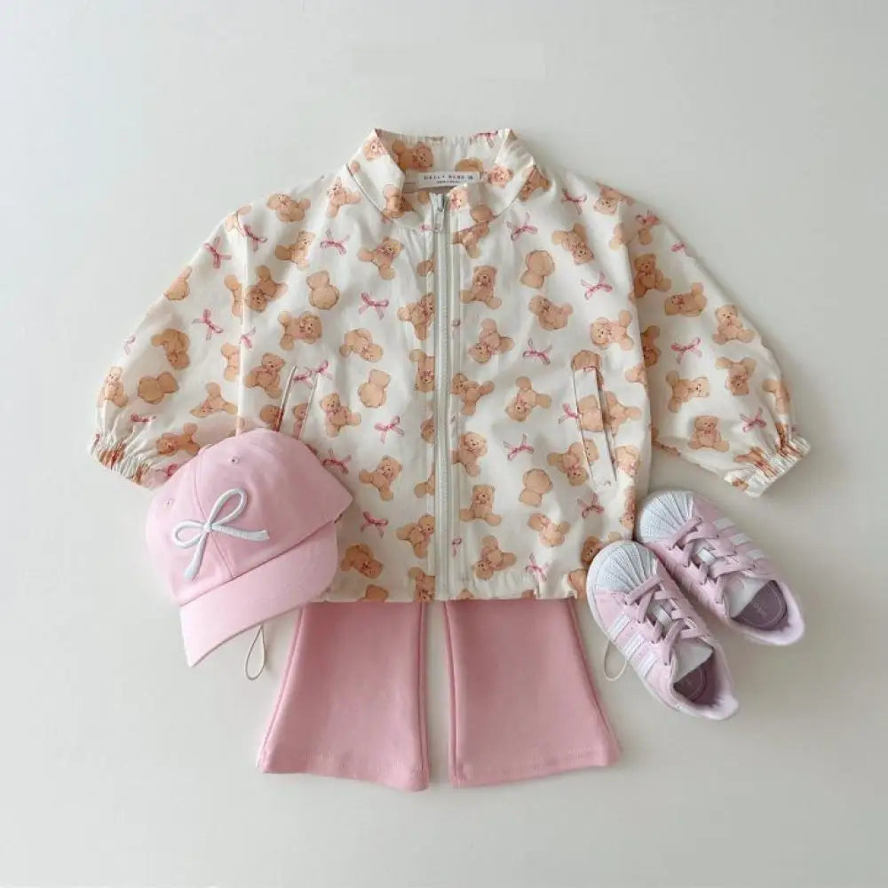 Baby cartoon print sun jacket worn by child