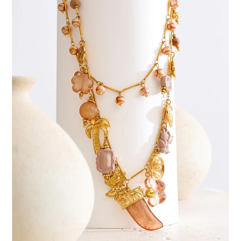 Double-layer resin charm necklace pendant close-up