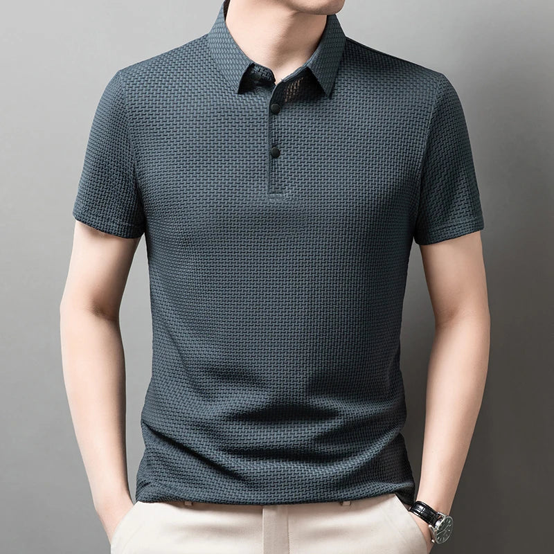 Bone print polo shirt front view green