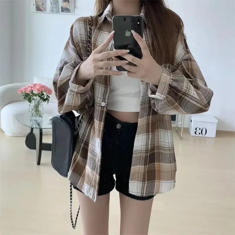 Vintage plaid shirt blue check close up sleeve