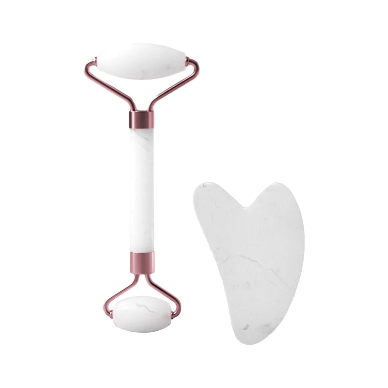Facial massage roller scraper set worn in use