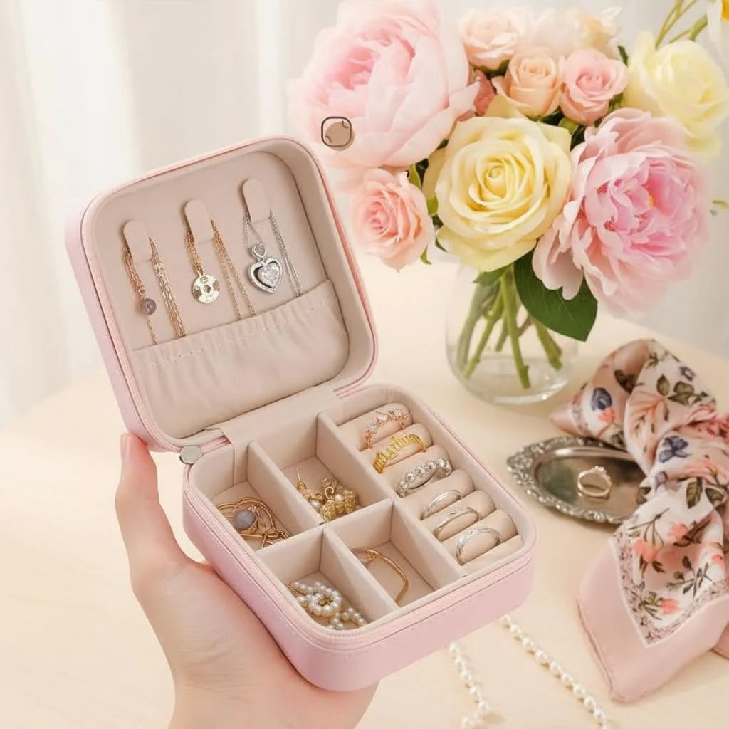Travel jewelry organizer case interior compartments