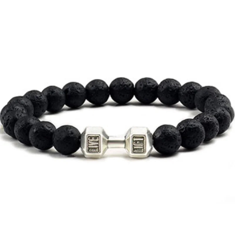 Lava stone beaded bracelet worn on wrist