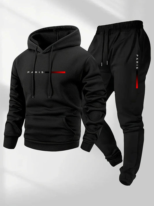 Letter print hoodie jogger set front view