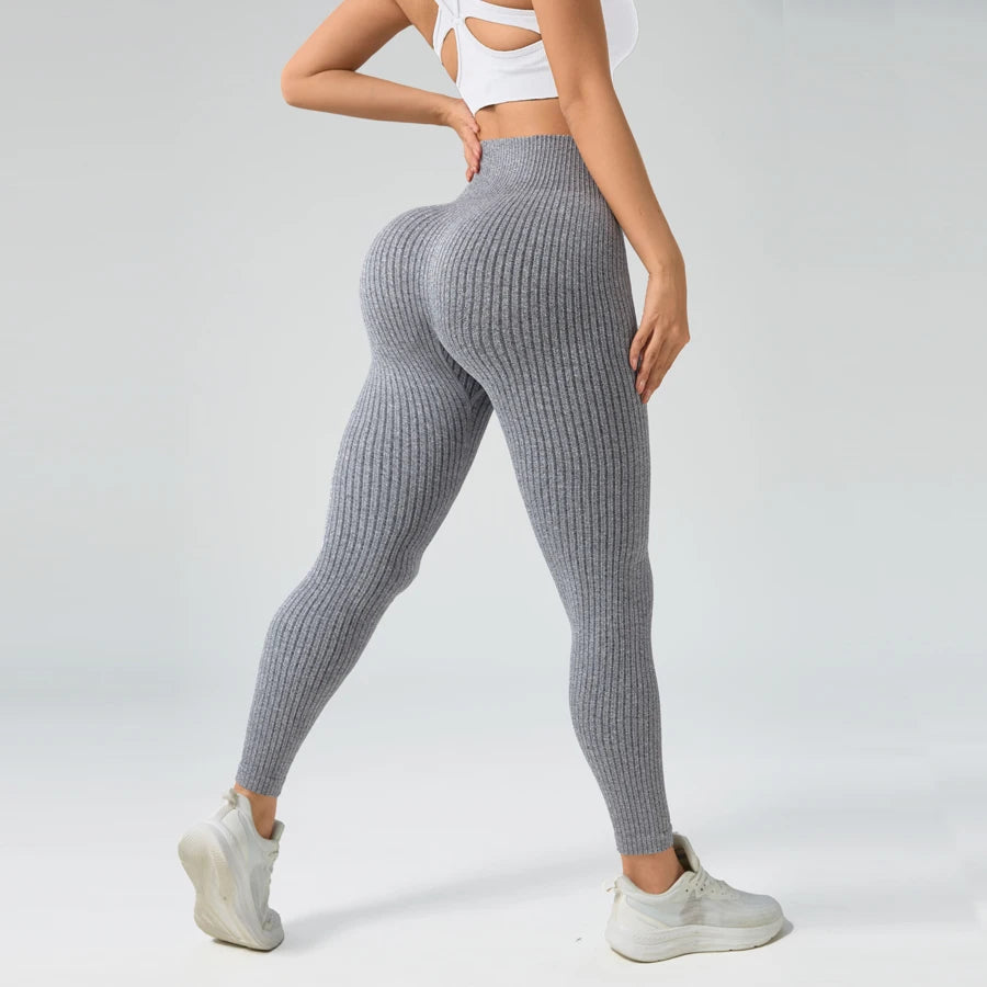 Tummy control yoga leggings front view gray