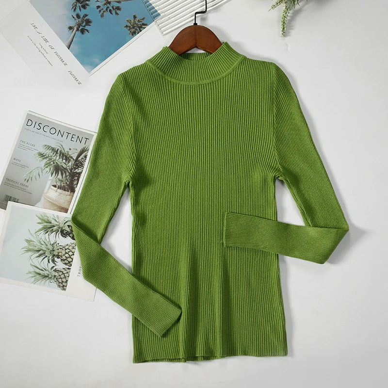 Soft turtleneck sweater front view green