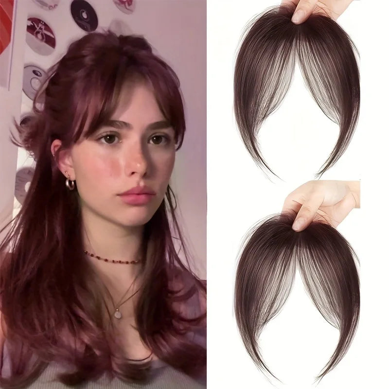 Clip-in bangs hair extension worn on model