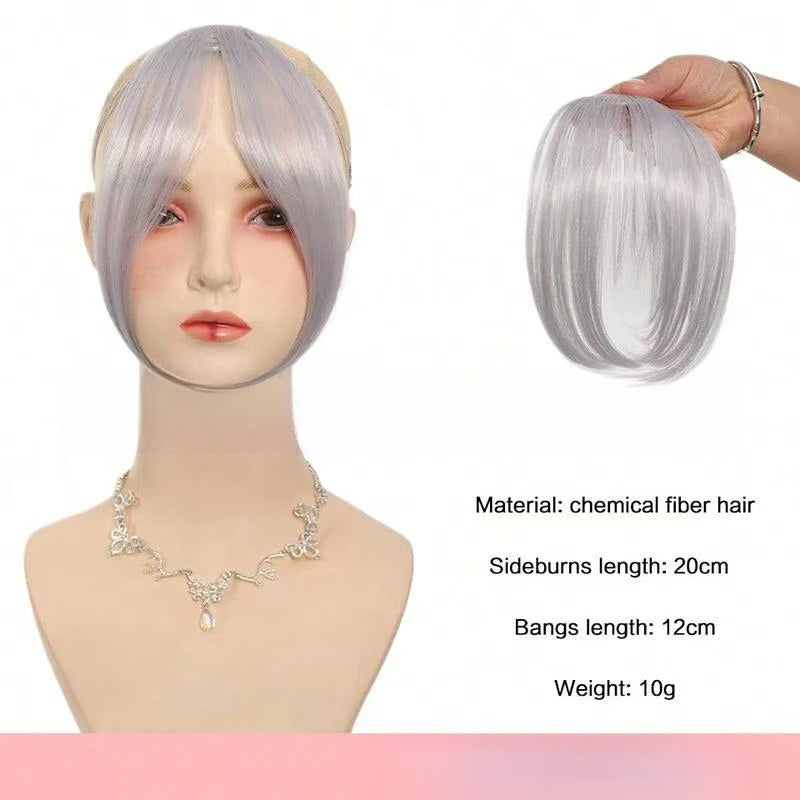 Clip-in bangs hair extension worn on model
