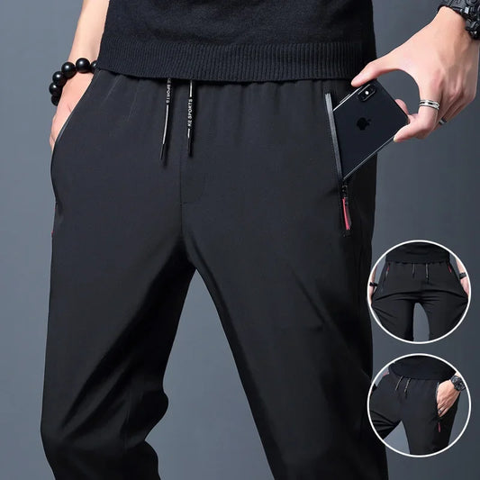 Men's slim fit Korean jogger trousers front view dark grey