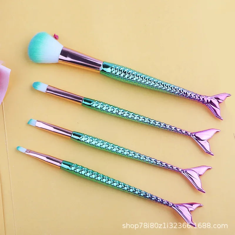 Mermaid ombre makeup brush set full 4-piece view