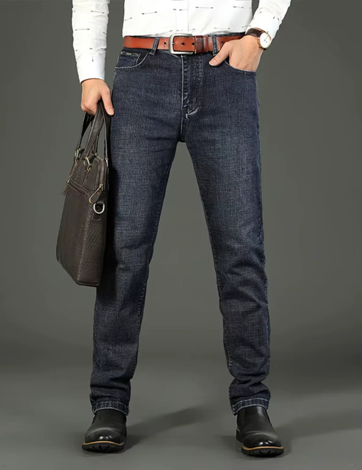 Stretch straight jeans front view sky blue