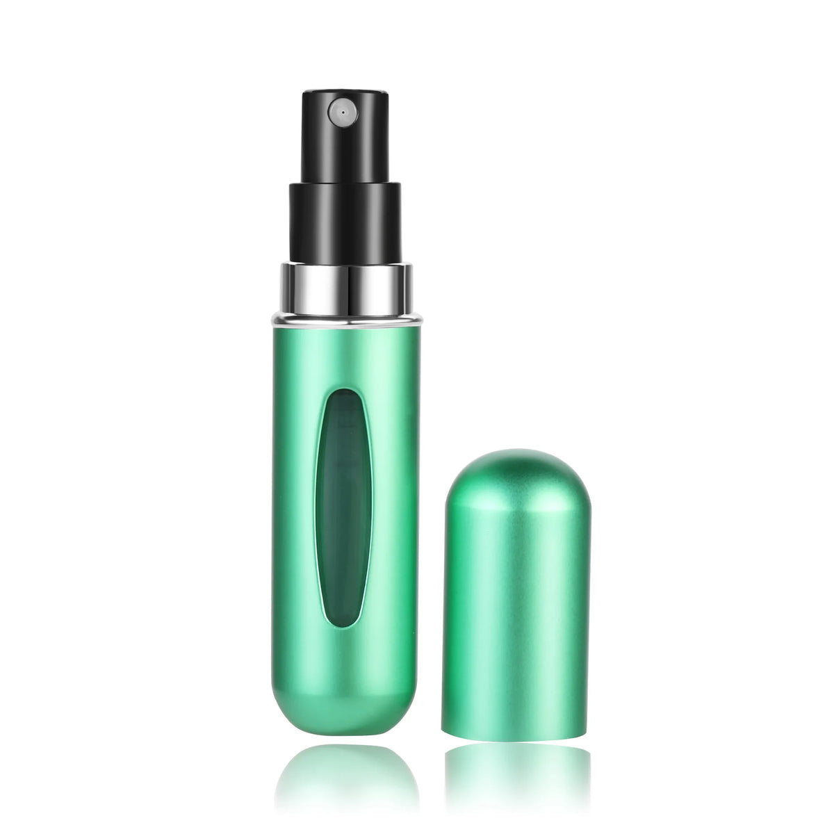 Mini travel perfume atomizer worn in use