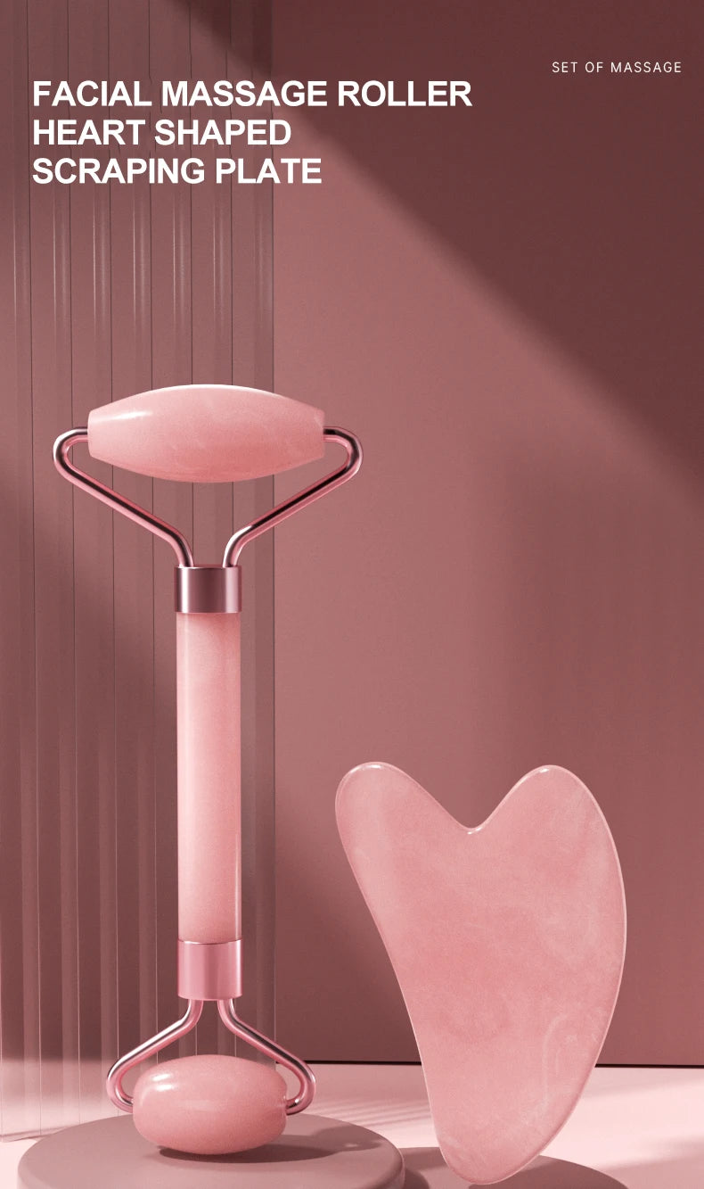 Facial massage roller scraper set worn in use