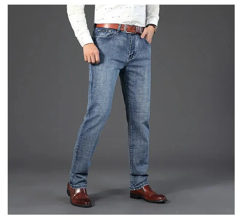 Stretch straight jeans front view sky blue