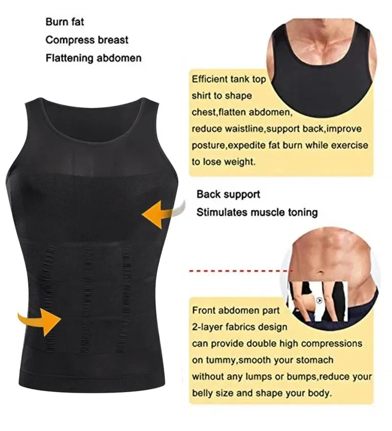 Men's seamless compression slimming tank top black