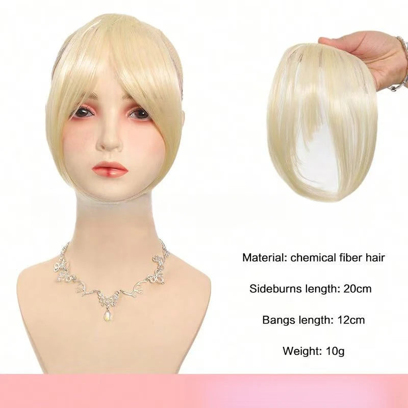 Clip-in bangs hair extension worn on model