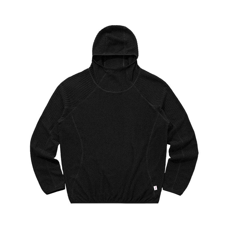 Thermal hooded sweatshirt front view black