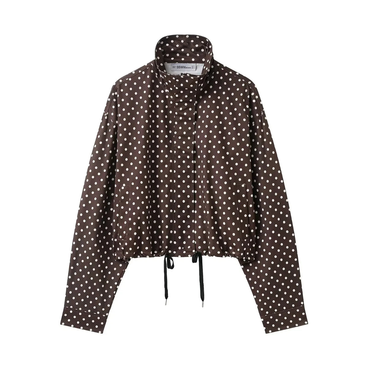 Polka Dot Casual Jacket Women's Zip-Up Turtleneck Coat