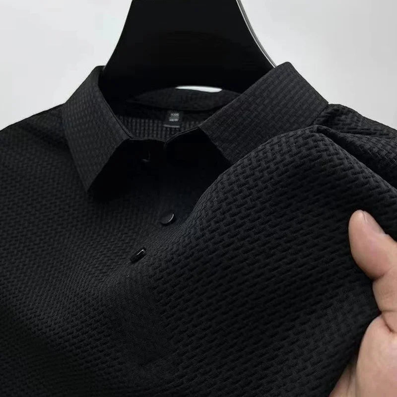 Bone print polo shirt front view black