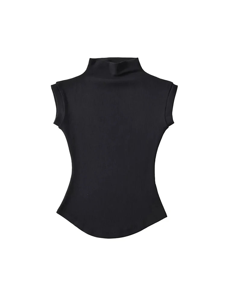 Sleeveless turtleneck top turtleneck collar detail