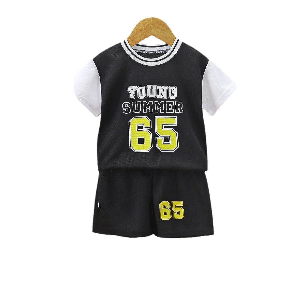 Boys basketball tee & shorts set worn by child