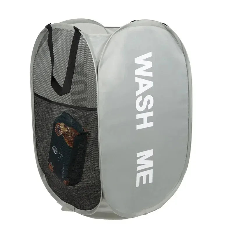 Foldable mesh laundry basket folded flat view