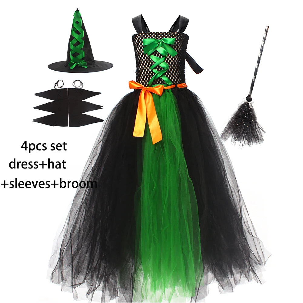 Girls Witch Halloween Costume – Spooky 3-Piece Dress Set
