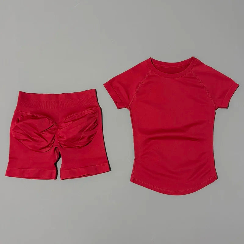 Seamless yoga workout set orange full outfit