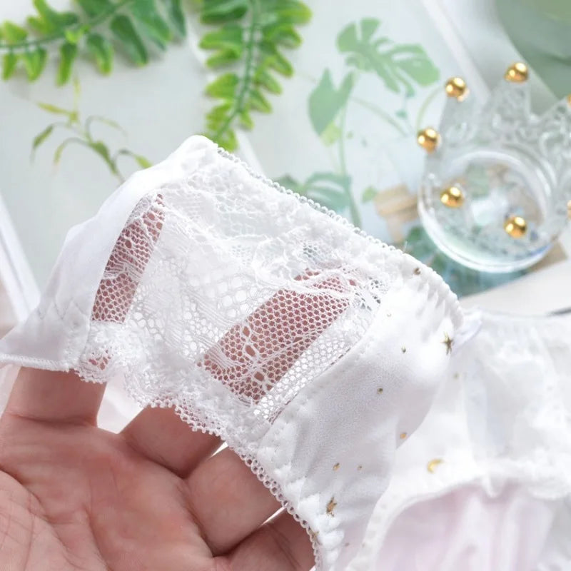 Women's plus size lace milk silk briefs fabric close-up