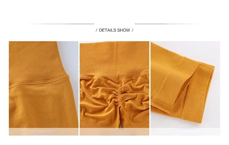  Push up leggings yellow waistband closeup