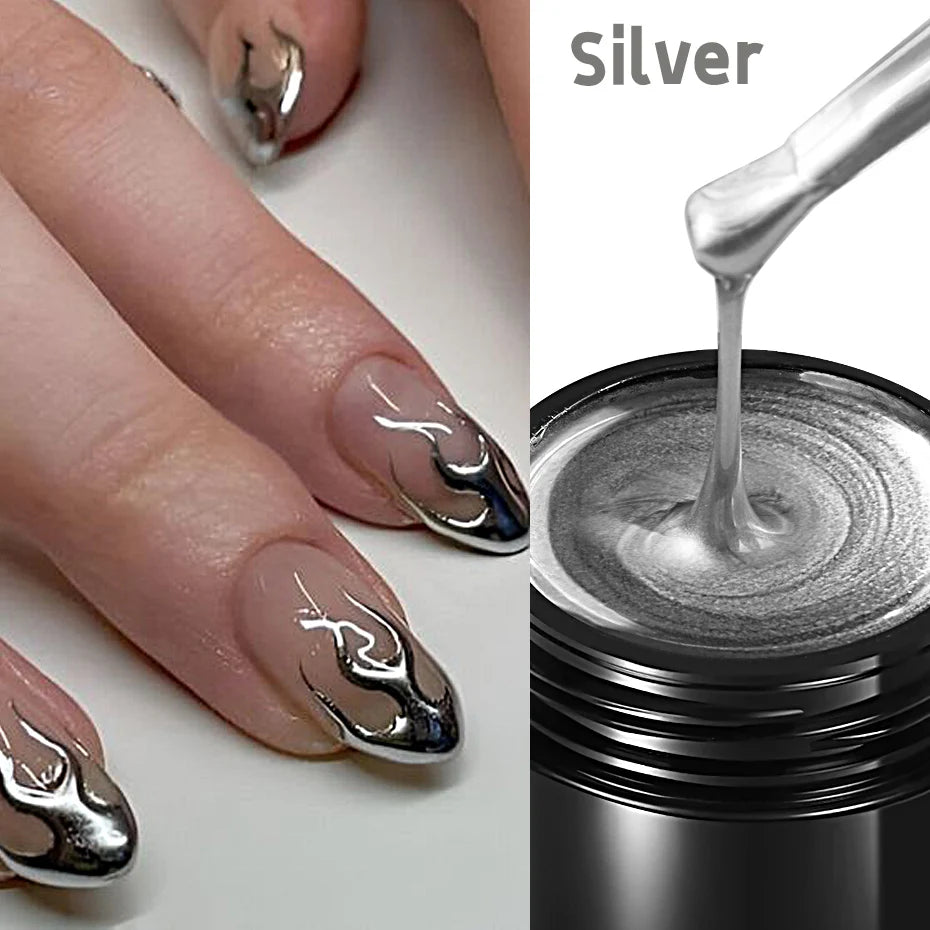 Chrome metallic 3D gel polish applied on nails