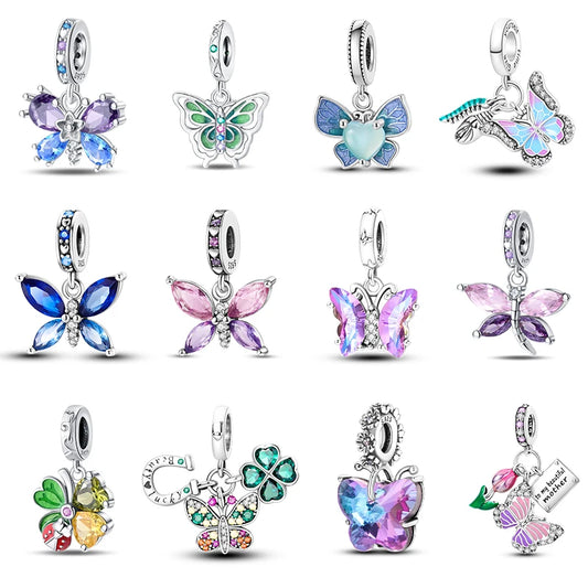 Butterfly charm beads attached to bracelet