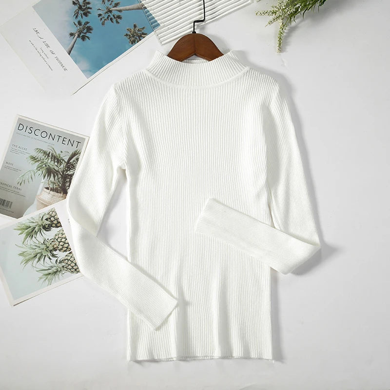 Soft turtleneck sweater front view white