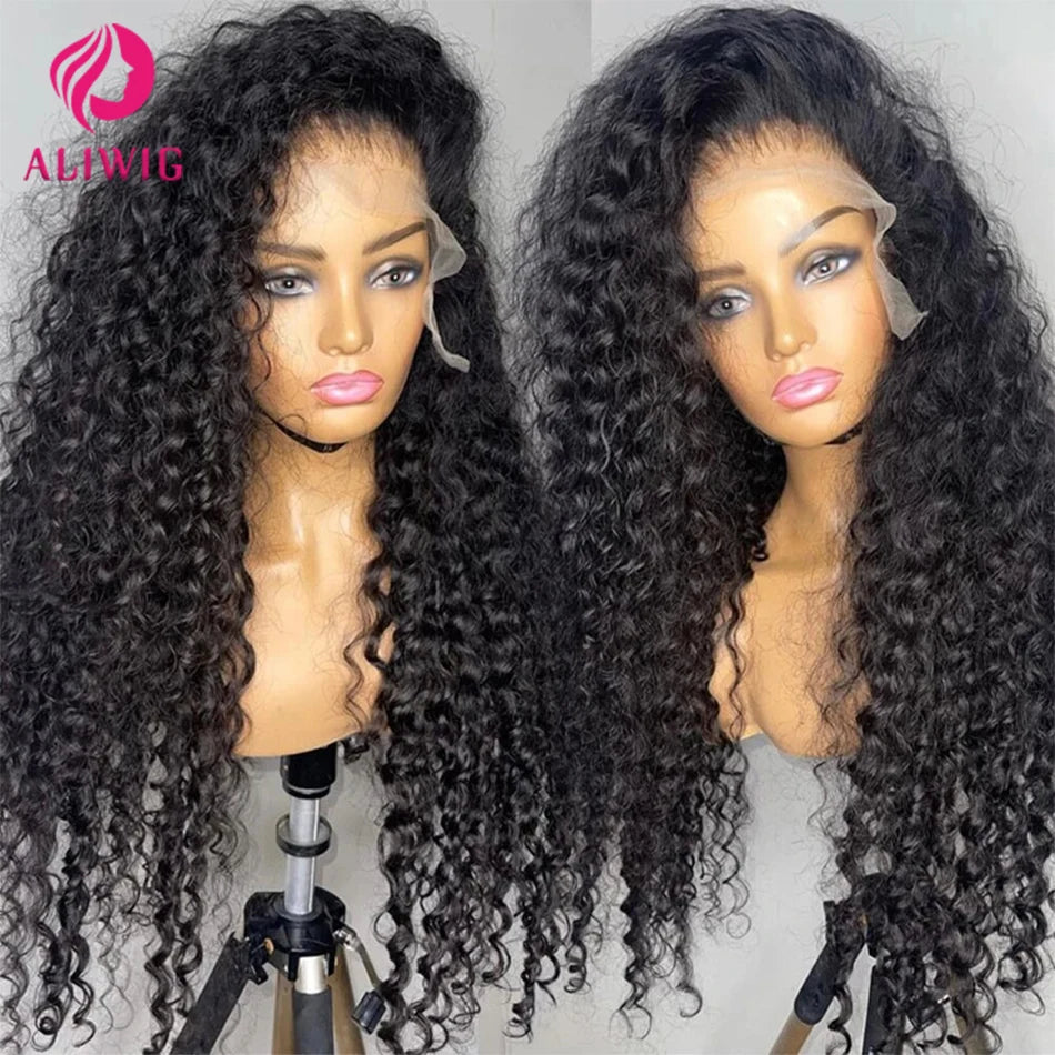 Kinky curly lace front wig worn on model