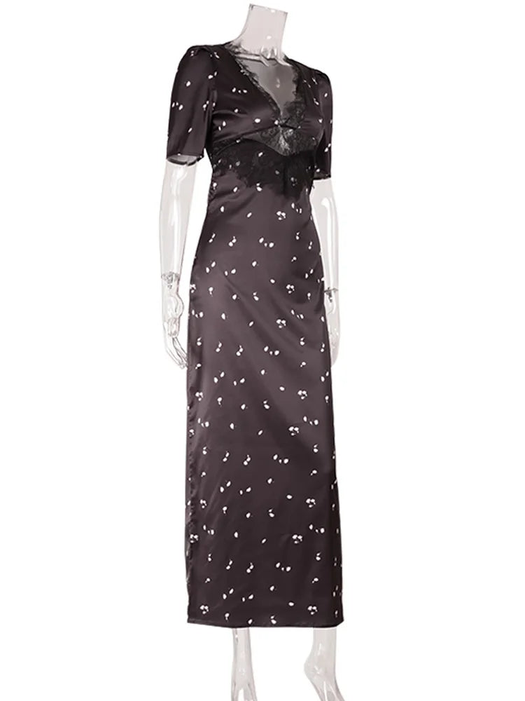 Women's lace print maxi dress front view