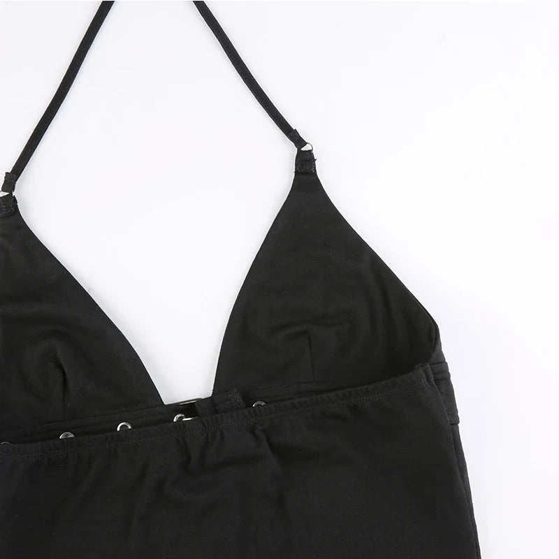 Bandage lace-up crop top front view black