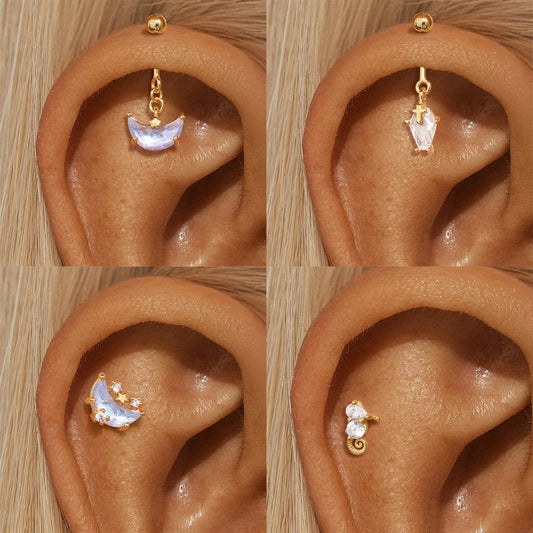 Moonstone geometric stud earrings gold-plated finish