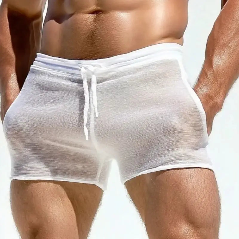 Lace-up lounge shorts front view white