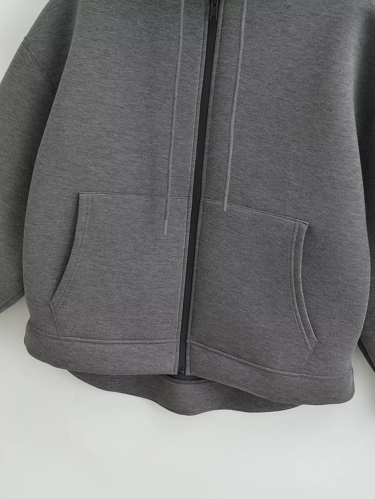 Women's zip-up hoodie jacket front view dark grey